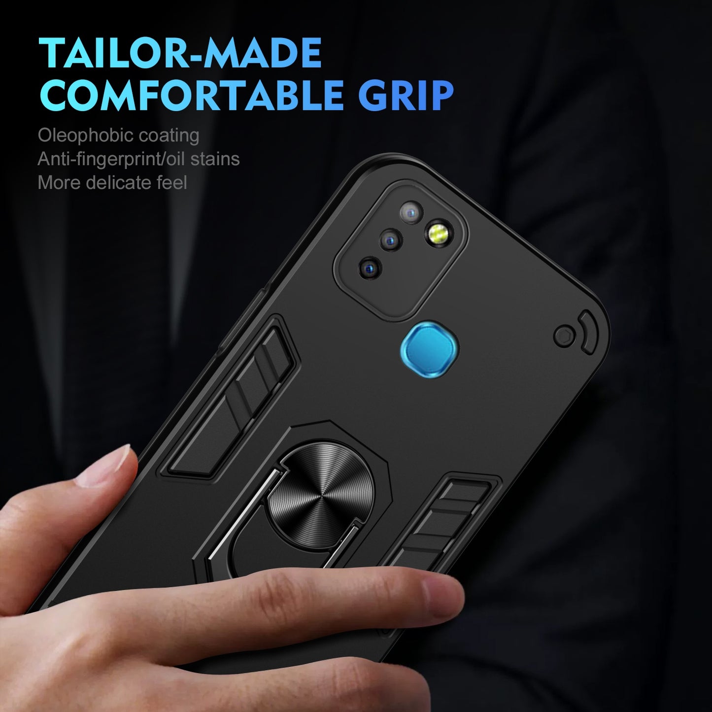 Shockproof Infinix Smart 5 Phone Case with 360° Rotatable Metal Ring Holder, Magnetic Car Mount Stand, Ultra-Thin PC & Silicone Protection Cover