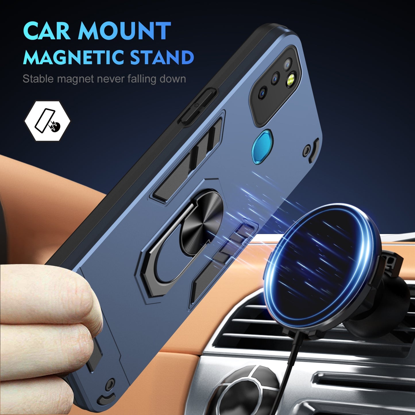 Shockproof Infinix Smart 5 Phone Case with 360° Rotatable Metal Ring Holder, Magnetic Car Mount Stand, Ultra-Thin PC & Silicone Protection Cover