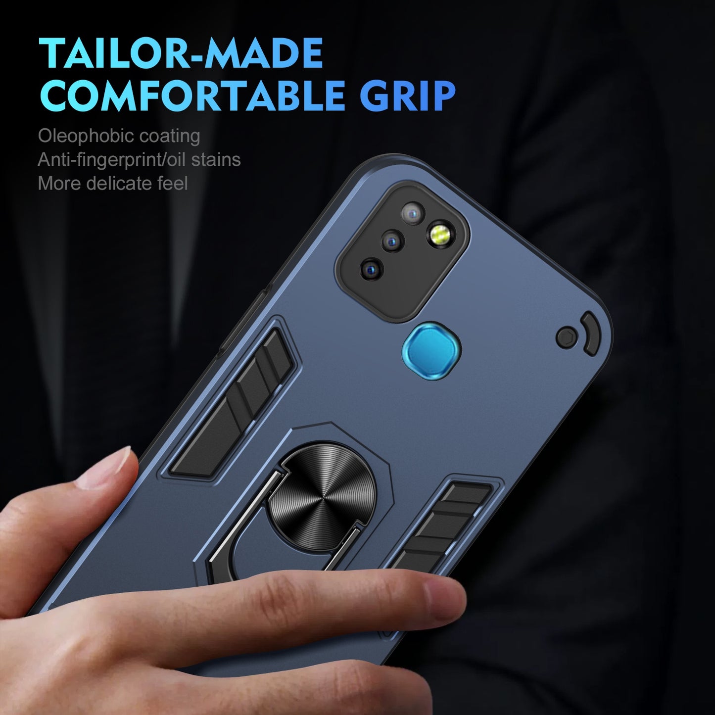 Shockproof Infinix Smart 5 Phone Case with 360° Rotatable Metal Ring Holder, Magnetic Car Mount Stand, Ultra-Thin PC & Silicone Protection Cover