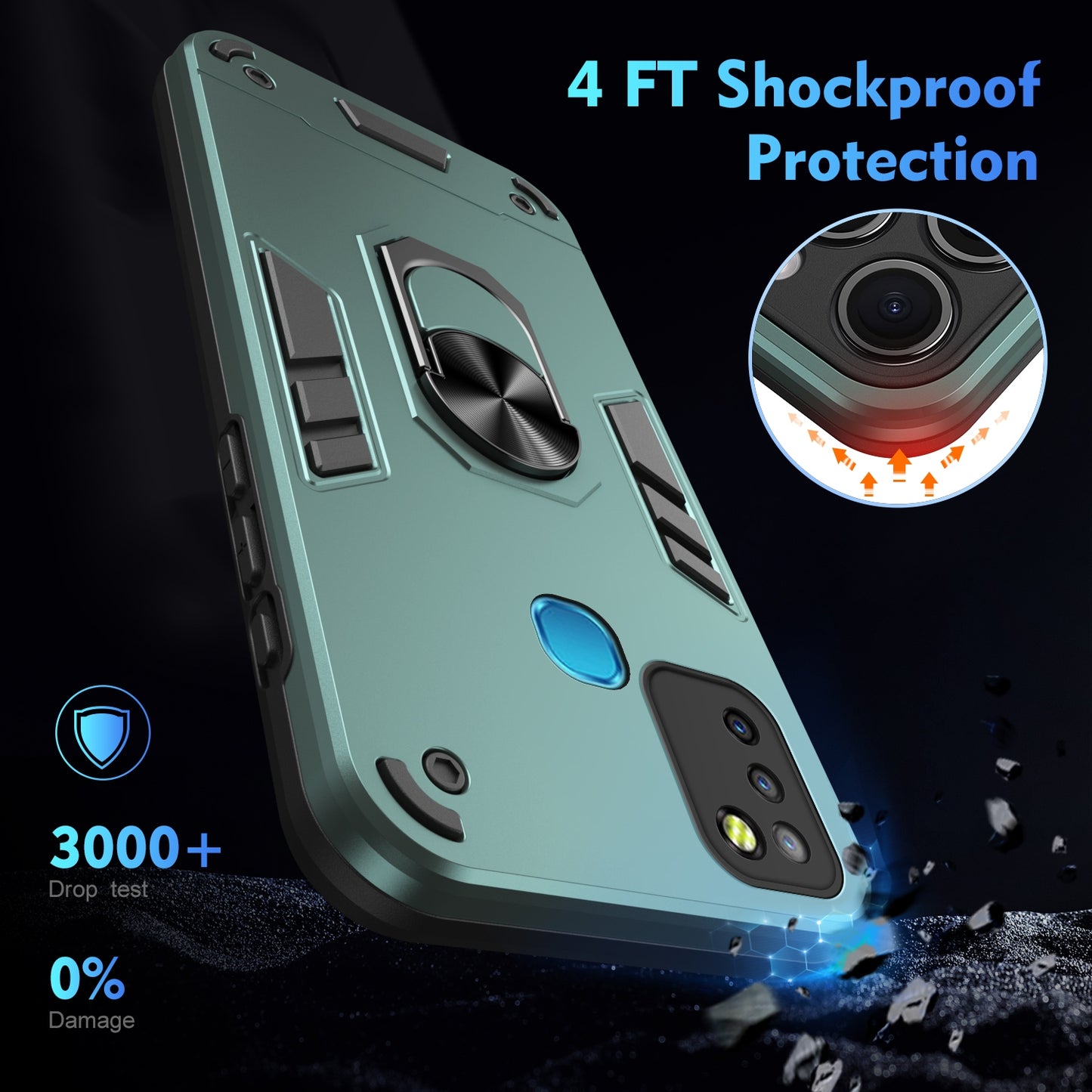 Shockproof Infinix Smart 5 Phone Case with 360° Rotatable Metal Ring Holder, Magnetic Car Mount Stand, Ultra-Thin PC & Silicone Protection Cover