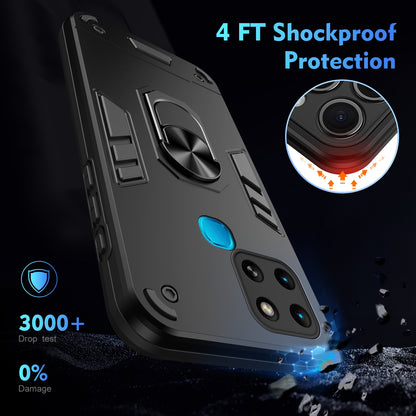 Shockproof Infinix Smart 6 Phone Case with 360° Rotatable Metal Ring Holder, Magnetic Car Mount Stand, Ultra-Thin PC & Silicone Protection Cover
