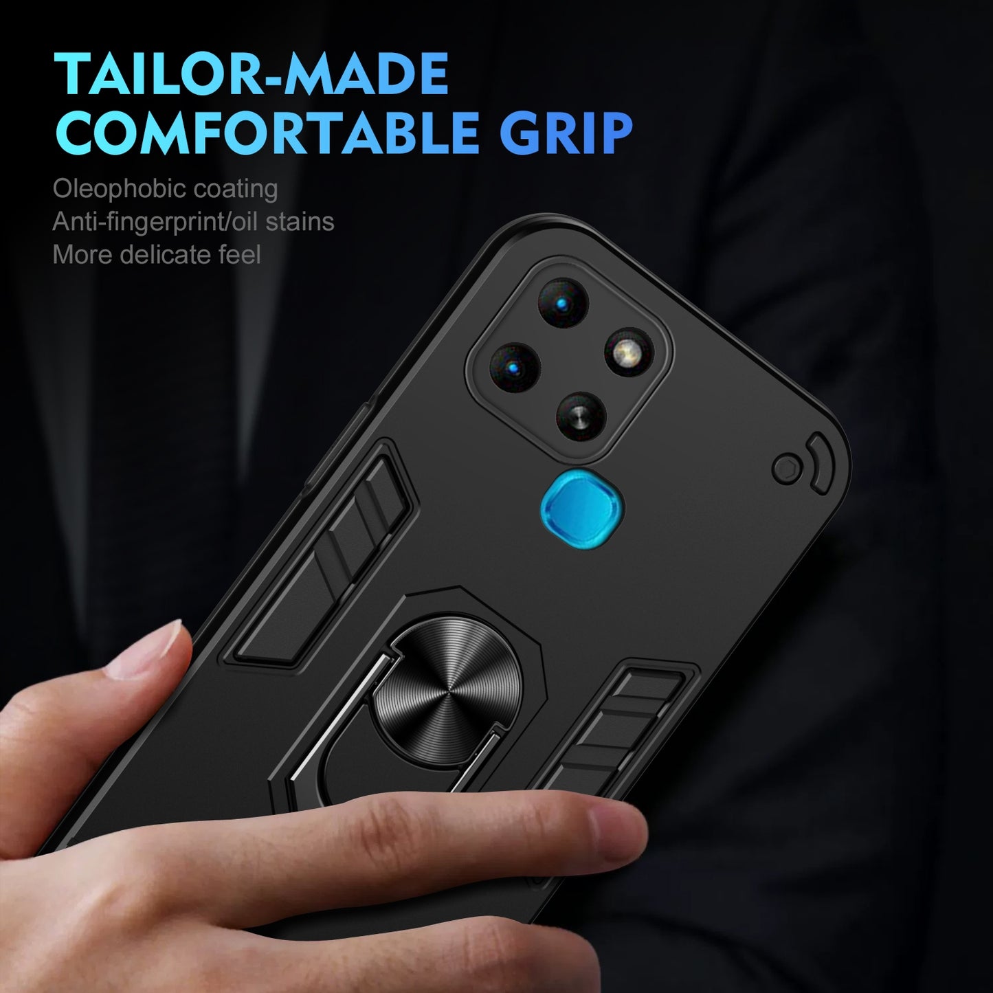 Shockproof Infinix Smart 6 Phone Case with 360° Rotatable Metal Ring Holder, Magnetic Car Mount Stand, Ultra-Thin PC & Silicone Protection Cover