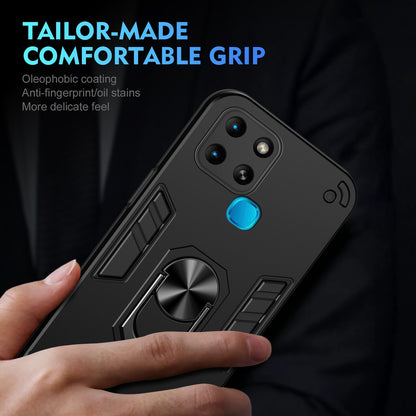 Shockproof Infinix Smart 6 Phone Case with 360° Rotatable Metal Ring Holder, Magnetic Car Mount Stand, Ultra-Thin PC & Silicone Protection Cover