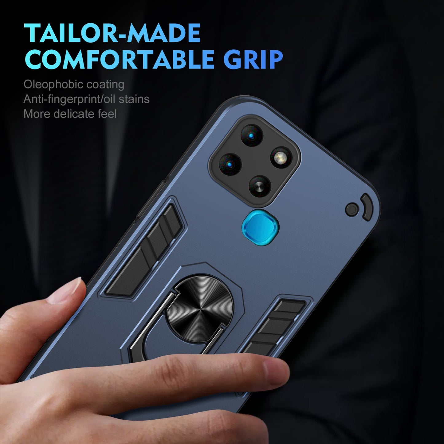 Shockproof Infinix Smart 6 Phone Case with 360° Rotatable Metal Ring Holder, Magnetic Car Mount Stand, Ultra-Thin PC & Silicone Protection Cover