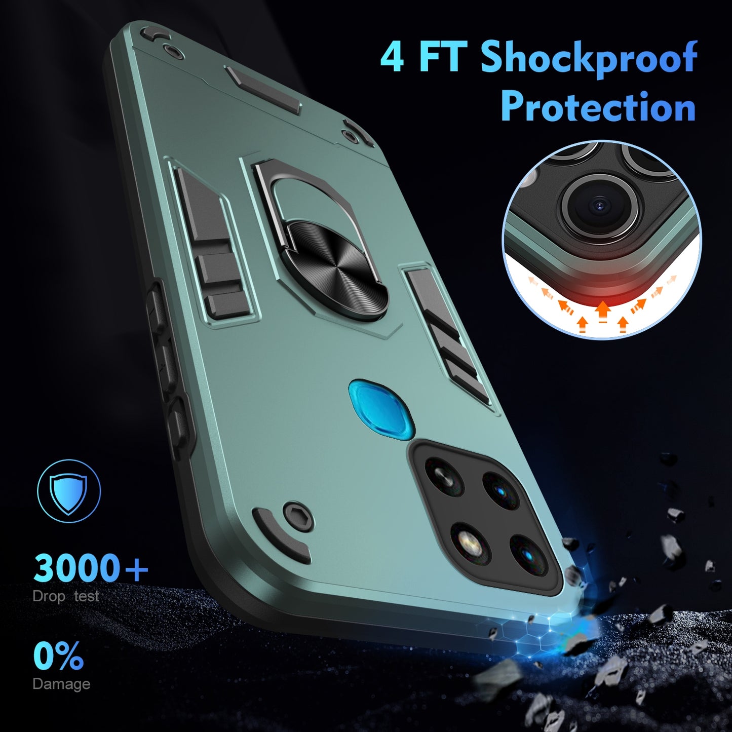 Shockproof Infinix Smart 6 Phone Case with 360° Rotatable Metal Ring Holder, Magnetic Car Mount Stand, Ultra-Thin PC & Silicone Protection Cover