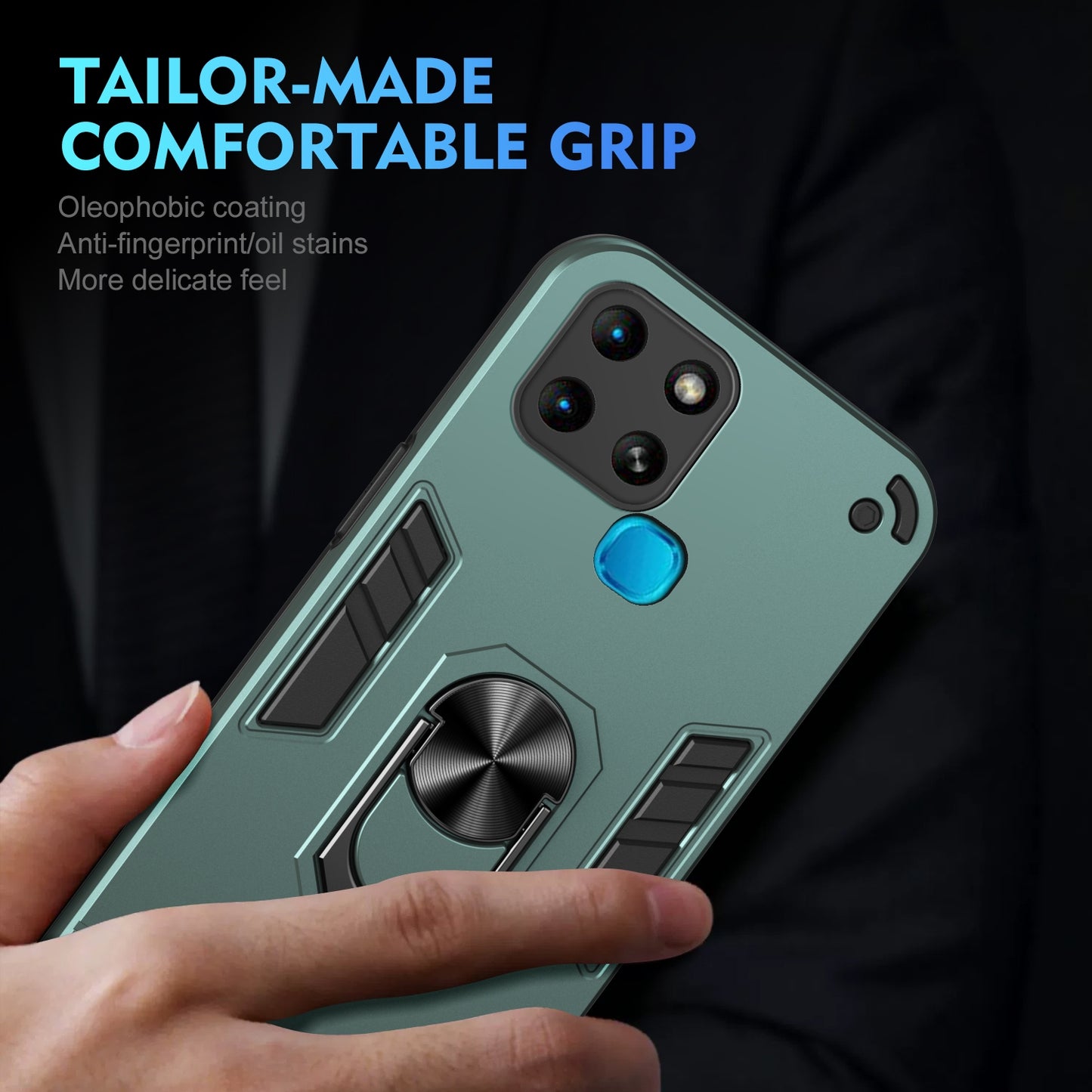 Shockproof Infinix Smart 6 Phone Case with 360° Rotatable Metal Ring Holder, Magnetic Car Mount Stand, Ultra-Thin PC & Silicone Protection Cover