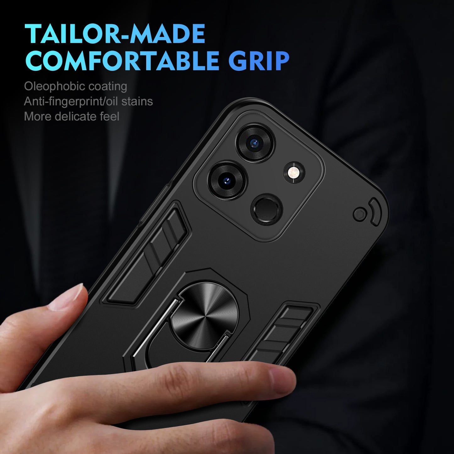 Shockproof Infinix Smart 7 Phone Case with 360° Rotatable Metal Ring Holder, Magnetic Car Mount Stand, Ultra-Thin PC & Silicone Protection Cover