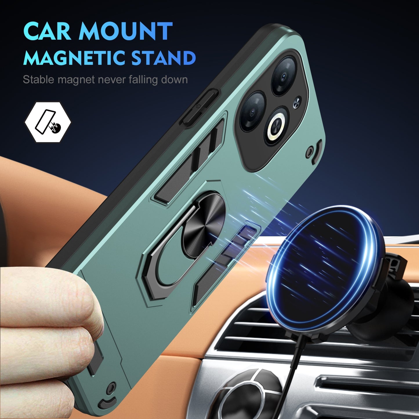 Shockproof Infinix Smart 8 Phone Case with 360° Rotatable Metal Ring Holder, Magnetic Car Mount Stand, Ultra-Thin PC & Silicone Protection Cover