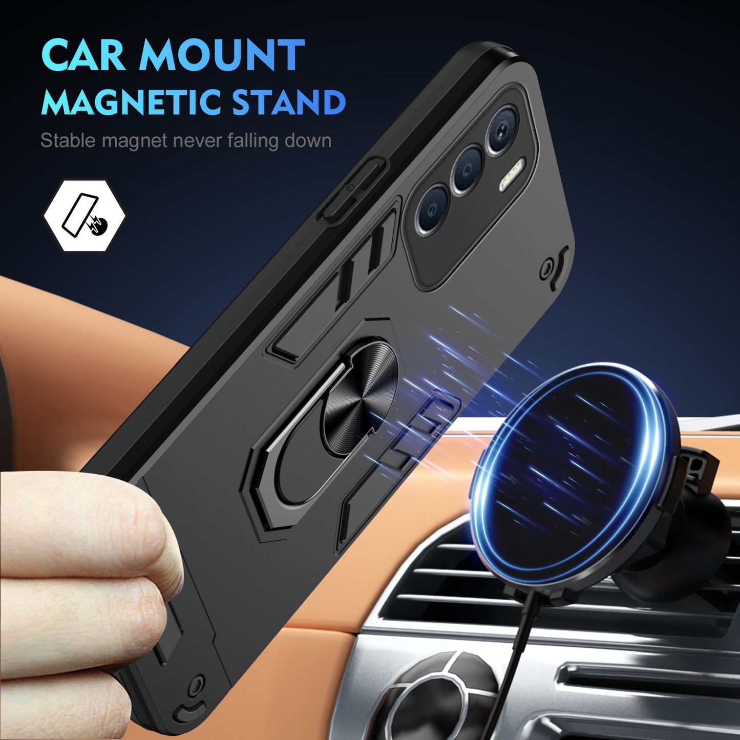 Shockproof Infinix Zero 5G 2023 Phone Case with 360° Rotatable Metal Ring Holder, Magnetic Car Mount Stand, Ultra-Thin PC & Silicone Protection Cover