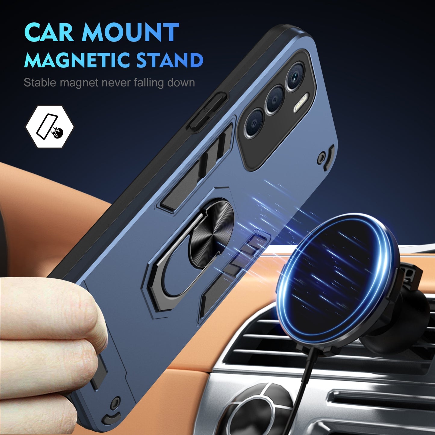Shockproof Infinix Zero 5G 2023 Phone Case with 360° Rotatable Metal Ring Holder, Magnetic Car Mount Stand, Ultra-Thin PC & Silicone Protection Cover