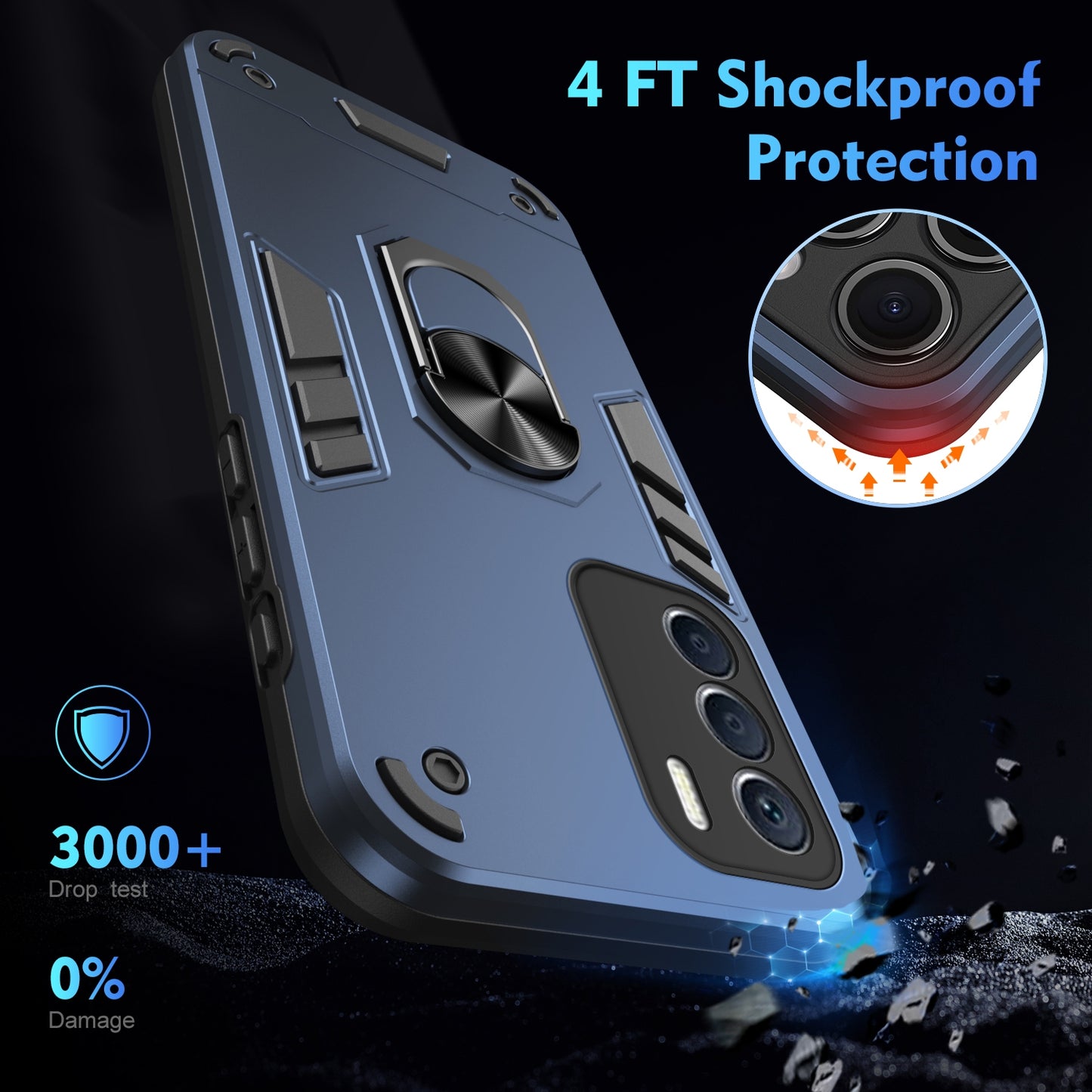 Shockproof Infinix Zero 5G 2023 Phone Case with 360° Rotatable Metal Ring Holder, Magnetic Car Mount Stand, Ultra-Thin PC & Silicone Protection Cover