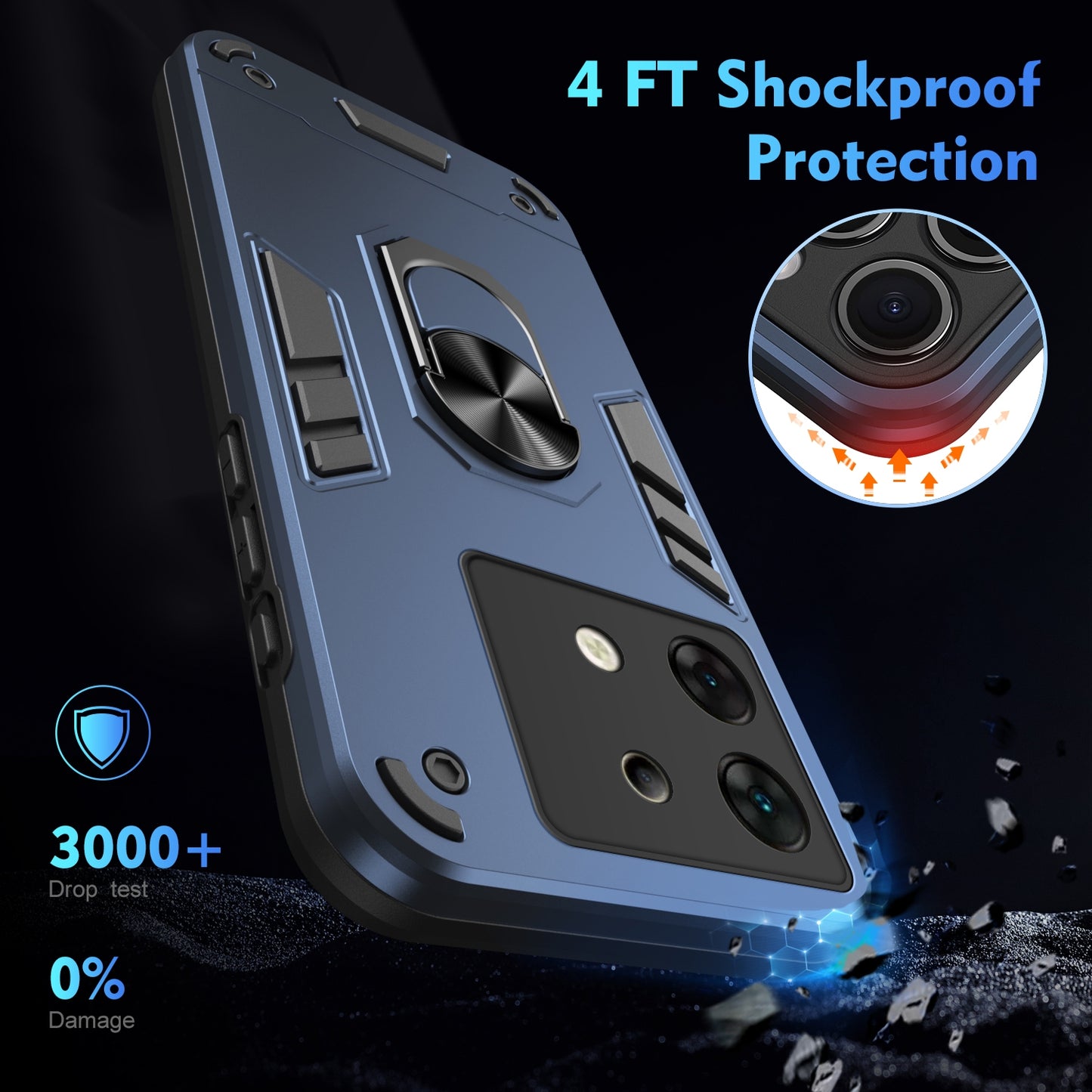 Shockproof Infinix Zero 30 Phone Case with 360° Rotatable Metal Ring Holder, Magnetic Car Mount Stand, Ultra-Thin PC & Silicone Protection Cover