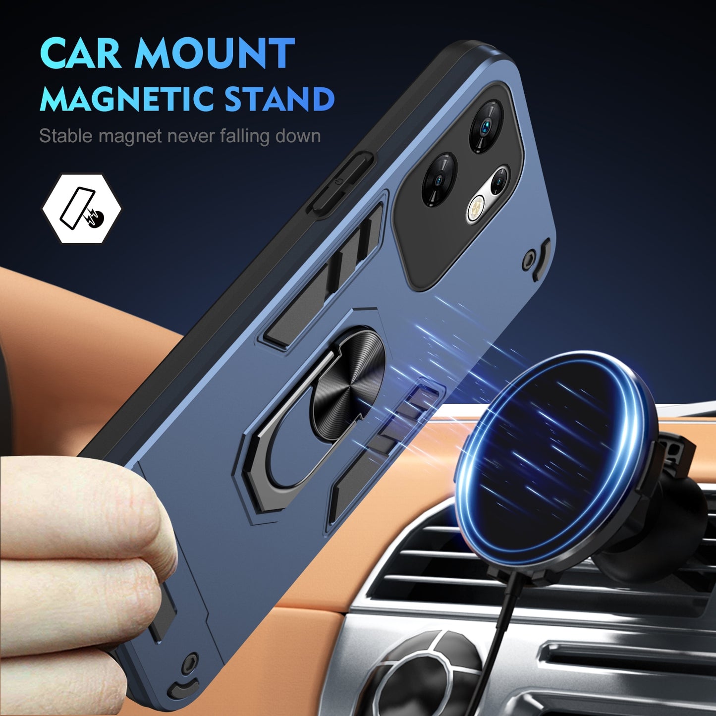 Shockproof Infinix Zero 30 4G Phone Case with 360° Rotatable Metal Ring Holder, Magnetic Car Mount Stand, Ultra-Thin PC & Silicone Protection Cover