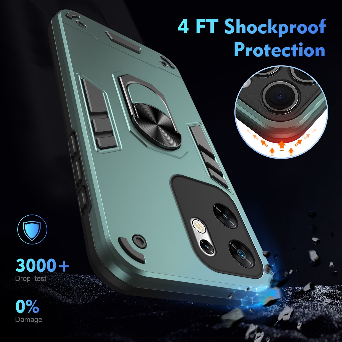Shockproof Infinix Zero 30 4G Phone Case with 360° Rotatable Metal Ring Holder, Magnetic Car Mount Stand, Ultra-Thin PC & Silicone Protection Cover