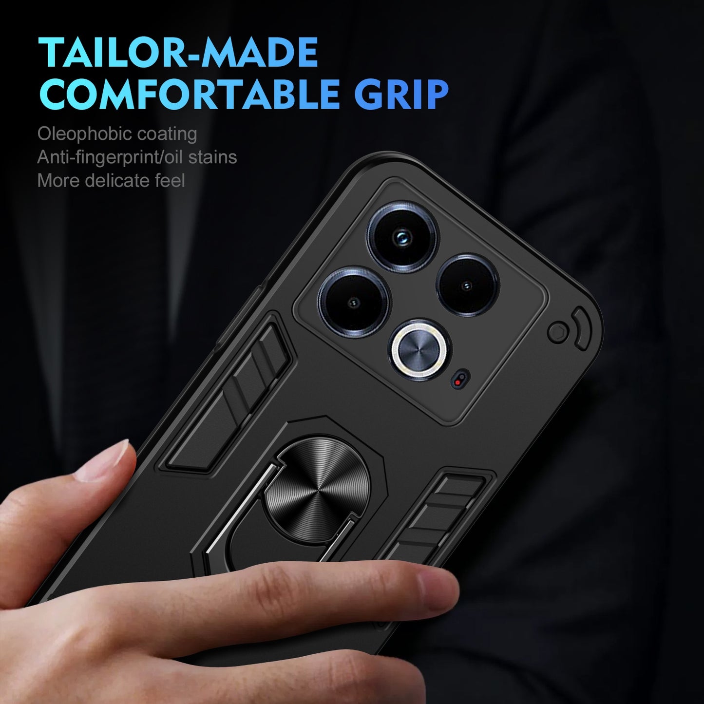 Shockproof Infinix Note 40 Phone Case with 360° Rotatable Metal Ring Holder, Magnetic Car Mount Stand, Ultra-Thin PC & Silicone Protection Cover