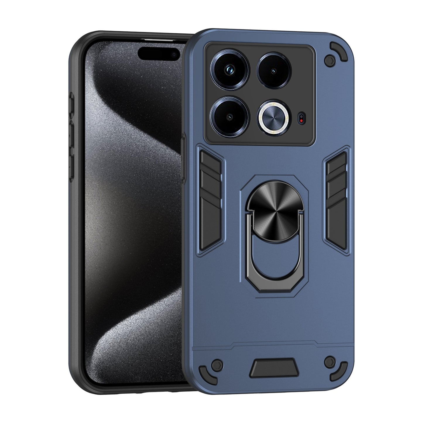 Shockproof Infinix Note 40 Phone Case with 360° Rotatable Metal Ring Holder, Magnetic Car Mount Stand, Ultra-Thin PC & Silicone Protection Cover