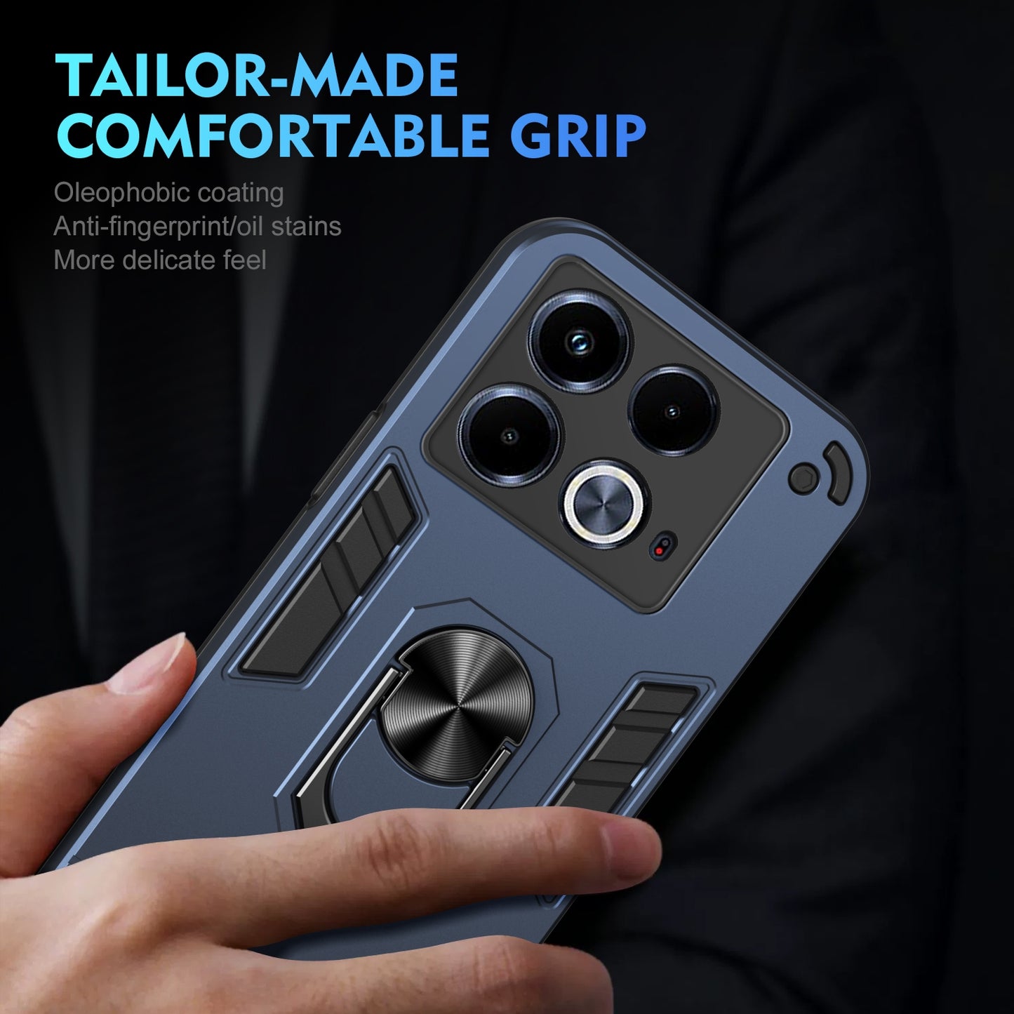 Shockproof Infinix Note 40 Phone Case with 360° Rotatable Metal Ring Holder, Magnetic Car Mount Stand, Ultra-Thin PC & Silicone Protection Cover