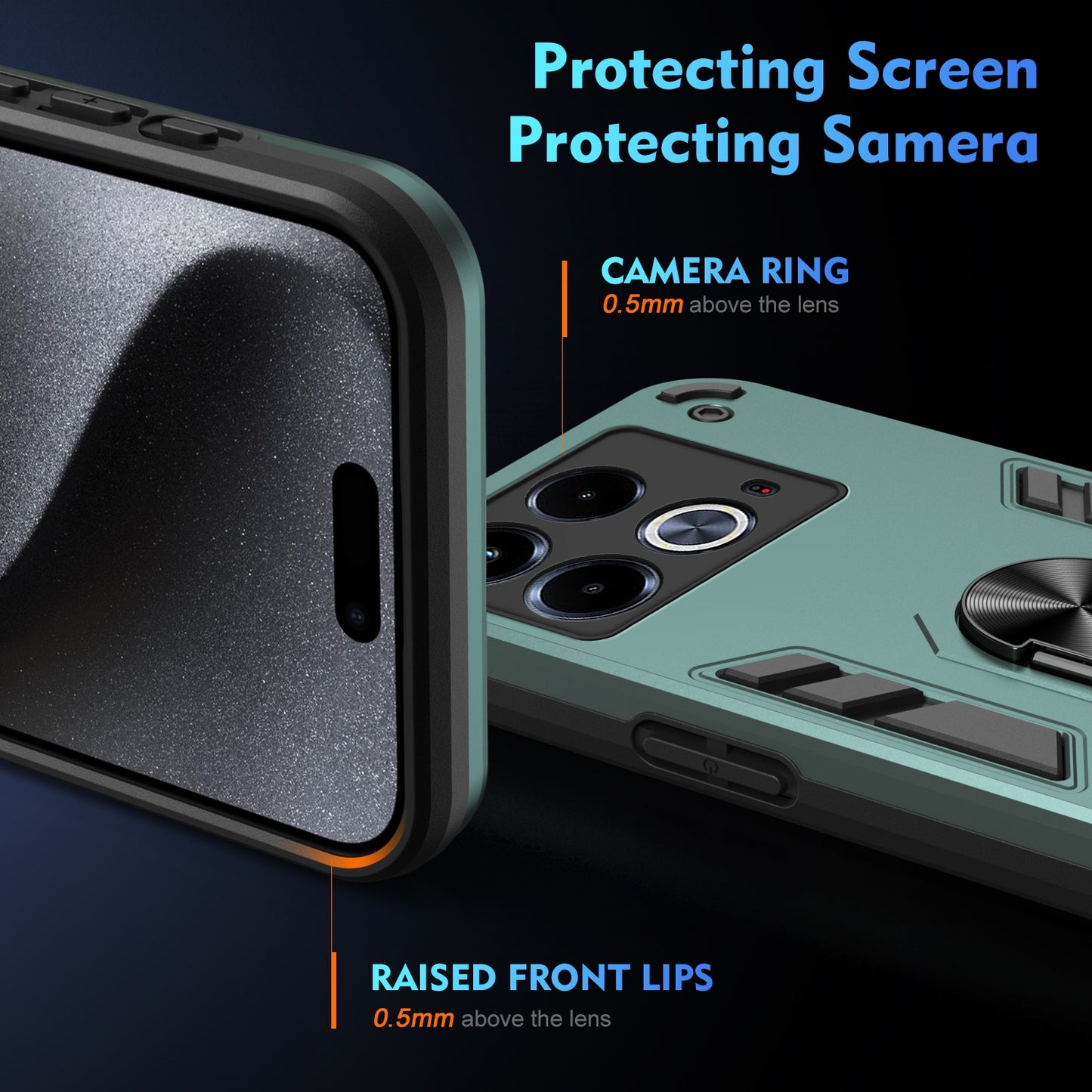 Shockproof Infinix Note 40 Phone Case with 360° Rotatable Metal Ring Holder, Magnetic Car Mount Stand, Ultra-Thin PC & Silicone Protection Cover