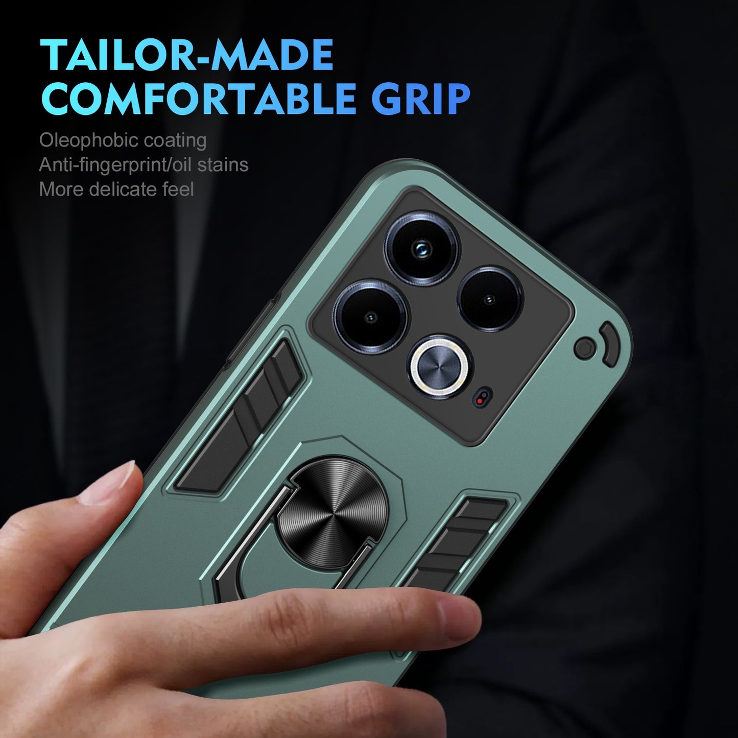 Shockproof Infinix Note 40 Phone Case with 360° Rotatable Metal Ring Holder, Magnetic Car Mount Stand, Ultra-Thin PC & Silicone Protection Cover