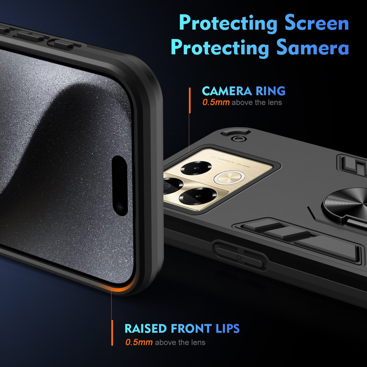 Shockproof Infinix Note 40 Pro 4G Phone Case with 360° Rotatable Metal Ring Holder, Magnetic Car Mount Stand, Ultra-Thin PC & Silicone Protection Cover