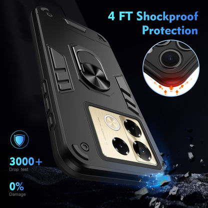 Shockproof Infinix Note 40 Pro 4G Phone Case with 360° Rotatable Metal Ring Holder, Magnetic Car Mount Stand, Ultra-Thin PC & Silicone Protection Cover