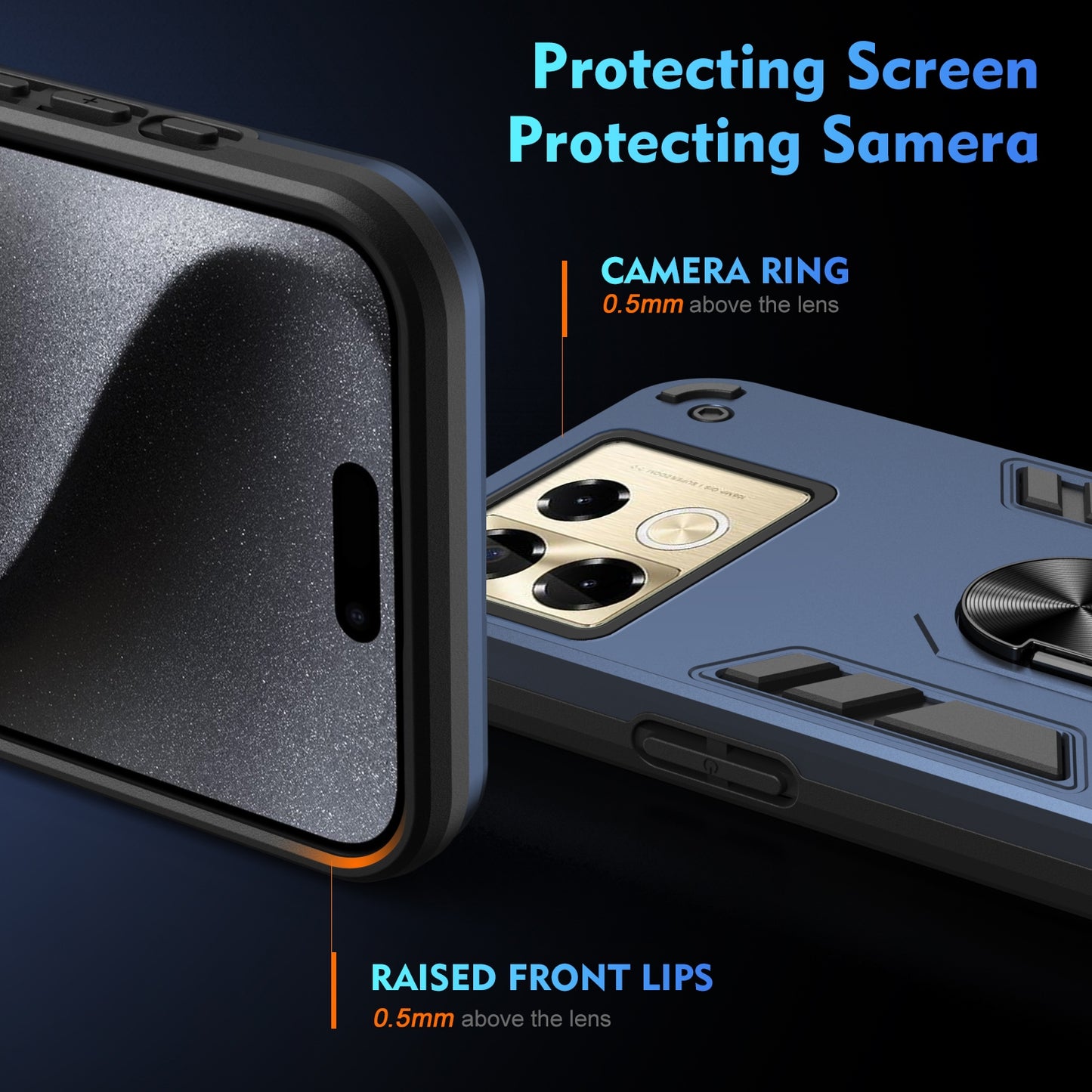 Shockproof Infinix Note 40 Pro 4G Phone Case with 360° Rotatable Metal Ring Holder, Magnetic Car Mount Stand, Ultra-Thin PC & Silicone Protection Cover