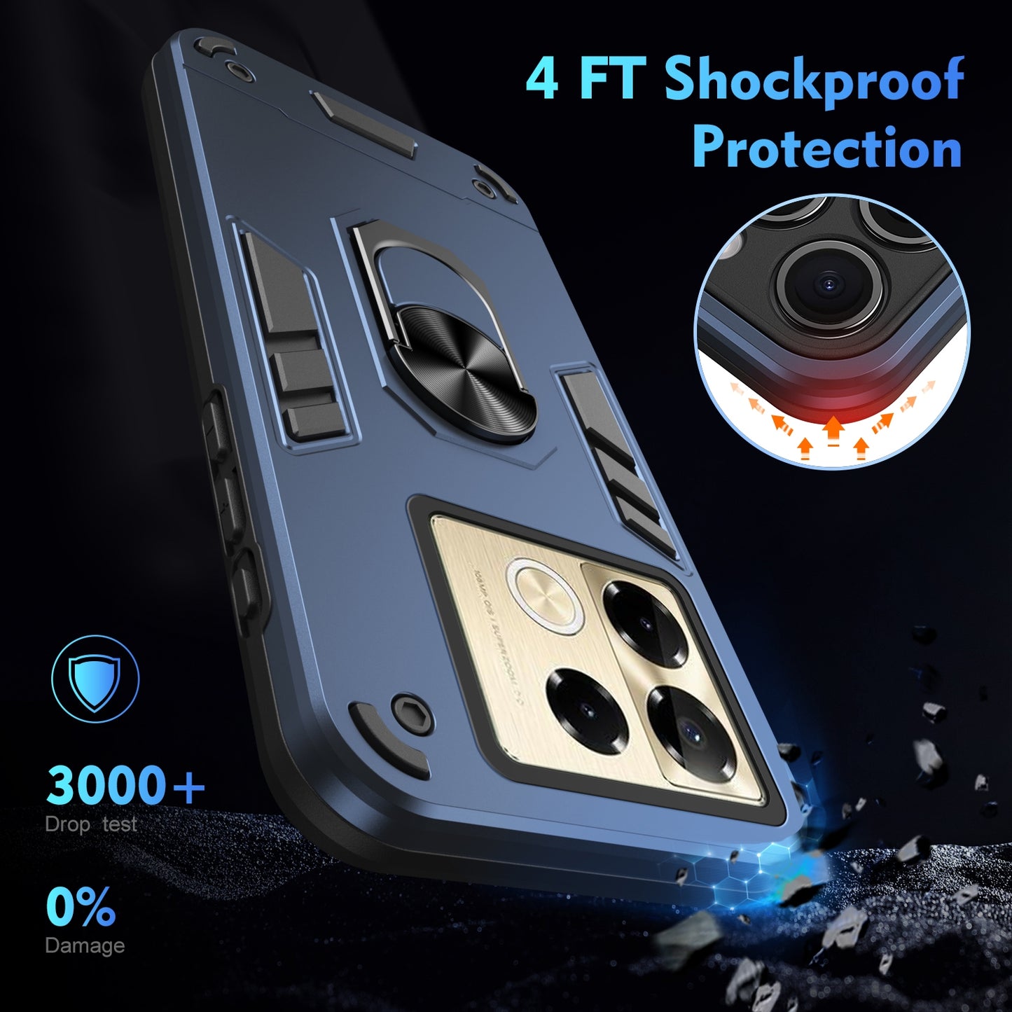 Shockproof Infinix Note 40 Pro 4G Phone Case with 360° Rotatable Metal Ring Holder, Magnetic Car Mount Stand, Ultra-Thin PC & Silicone Protection Cover