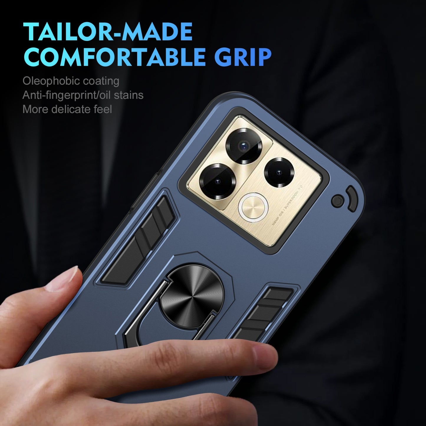 Shockproof Infinix Note 40 Pro 4G Phone Case with 360° Rotatable Metal Ring Holder, Magnetic Car Mount Stand, Ultra-Thin PC & Silicone Protection Cover