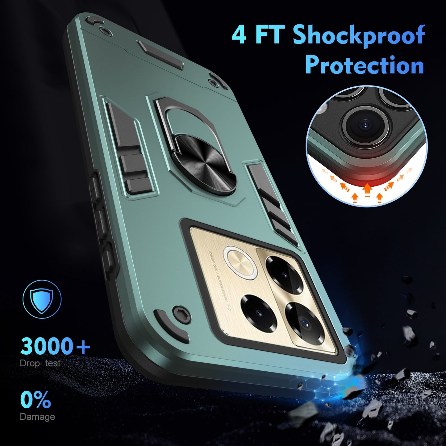 Shockproof Infinix Note 40 Pro 4G Phone Case with 360° Rotatable Metal Ring Holder, Magnetic Car Mount Stand, Ultra-Thin PC & Silicone Protection Cover