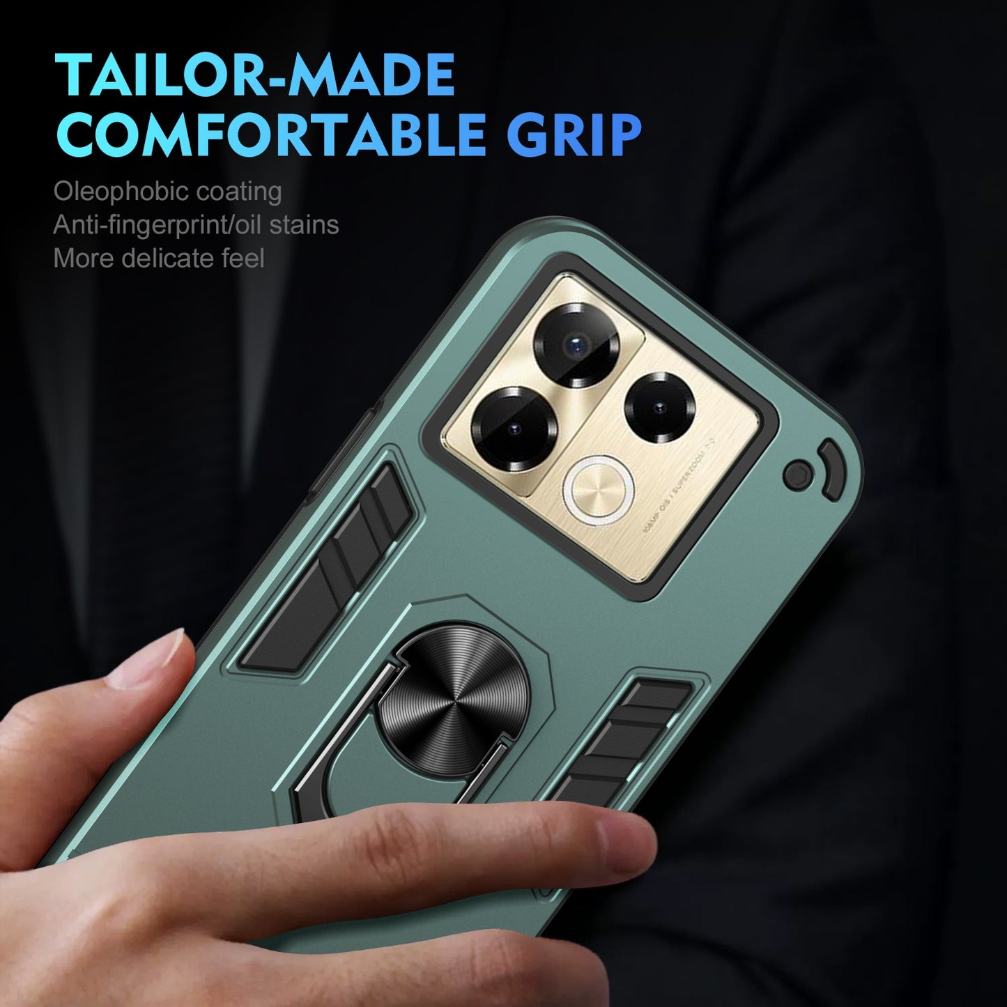 Shockproof Infinix Note 40 Pro 4G Phone Case with 360° Rotatable Metal Ring Holder, Magnetic Car Mount Stand, Ultra-Thin PC & Silicone Protection Cover