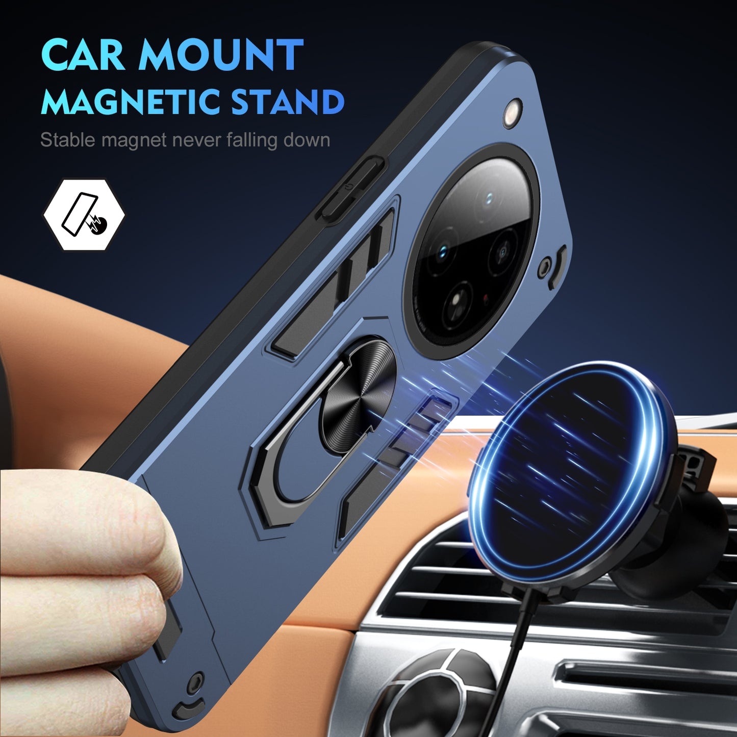 Shockproof Infinix Zero 40 4G Phone Case with 360° Rotatable Metal Ring Holder, Magnetic Car Mount Stand, Ultra-Thin PC & Silicone Protection Cover