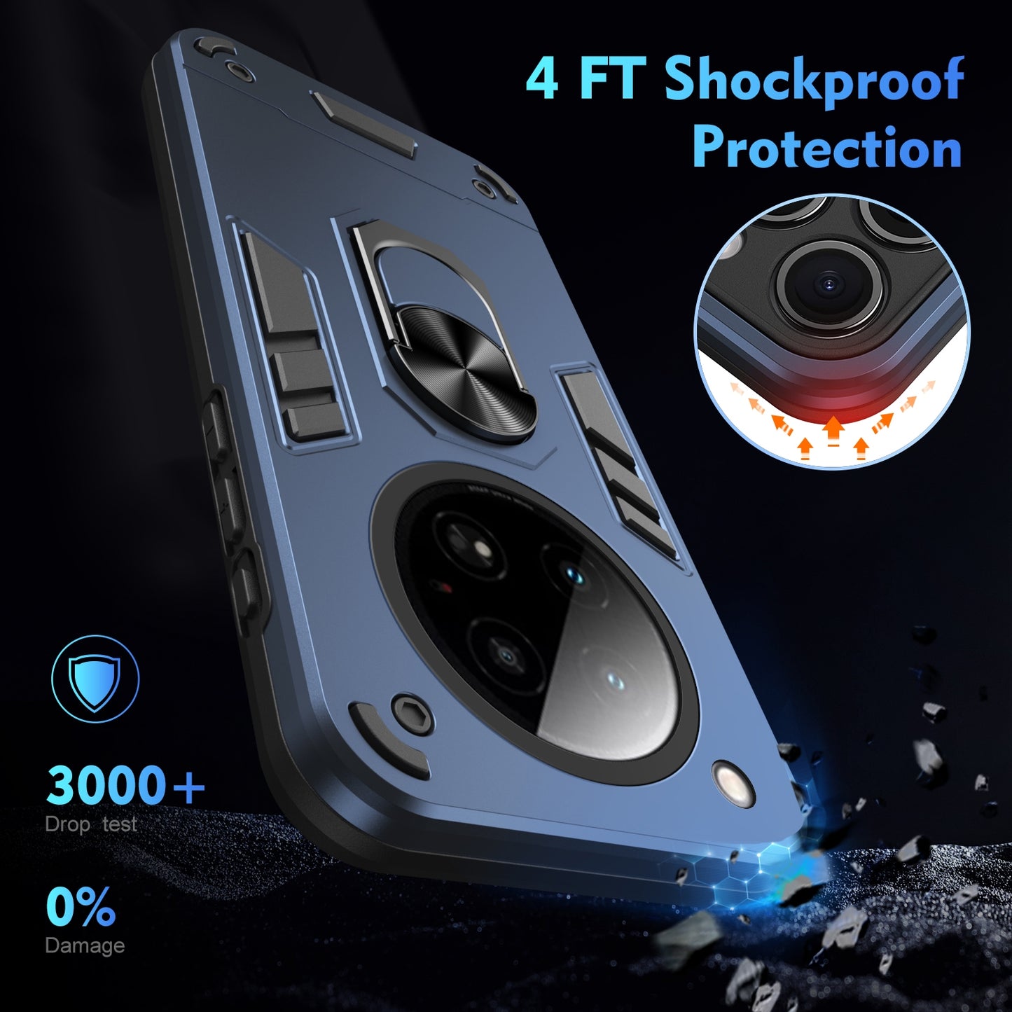 Shockproof Infinix Zero 40 4G Phone Case with 360° Rotatable Metal Ring Holder, Magnetic Car Mount Stand, Ultra-Thin PC & Silicone Protection Cover