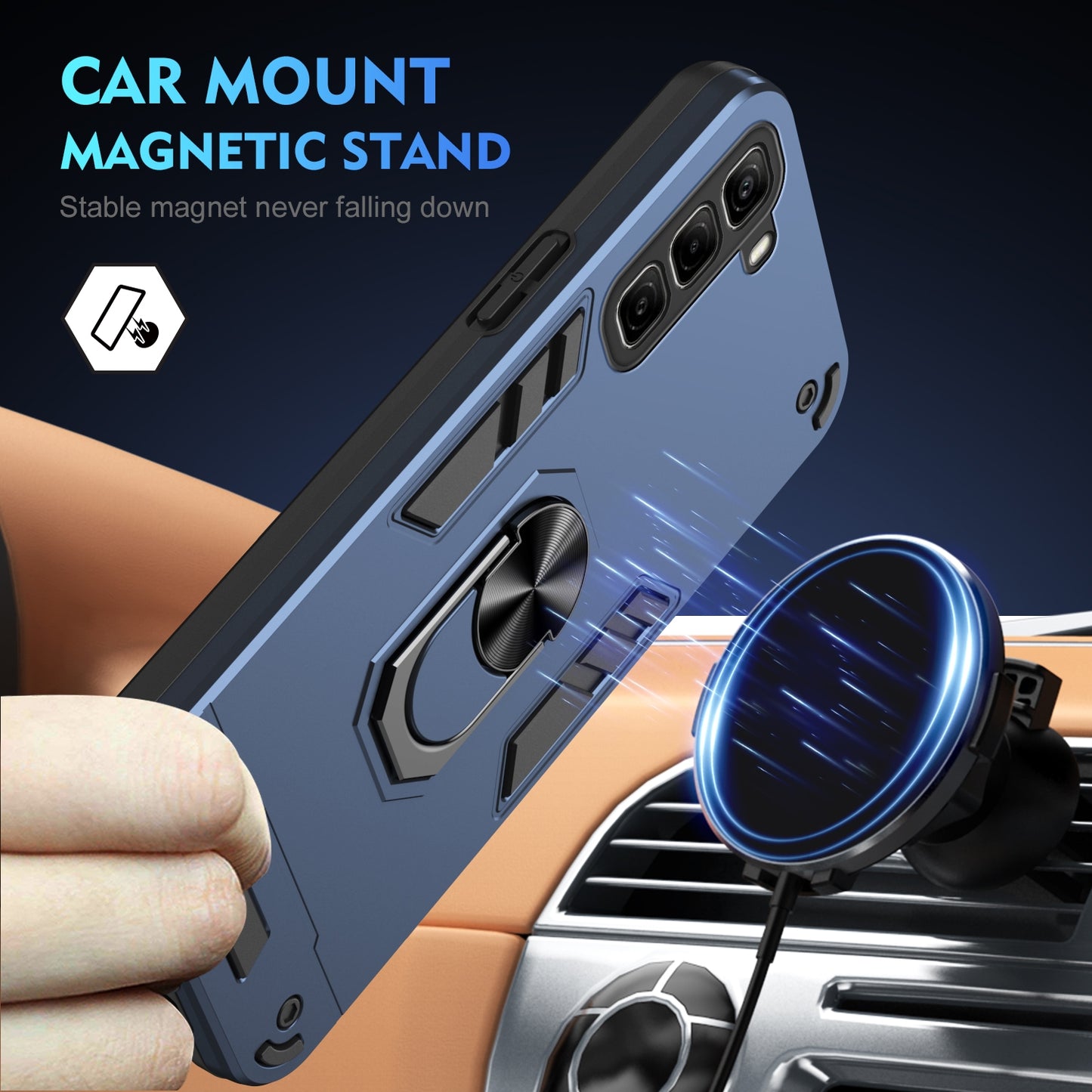 Shockproof Infinix Hot 50 4G Phone Case with 360° Rotatable Metal Ring Holder, Magnetic Car Mount Stand, Ultra-Thin PC & Silicone Protection Cover