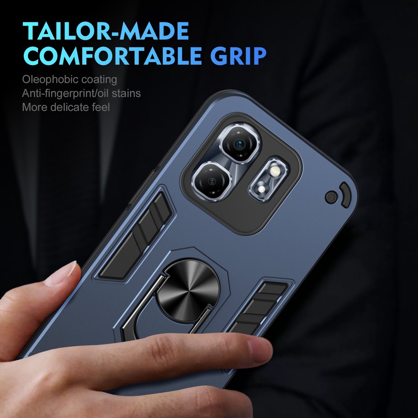 Shockproof Infinix Hot 50i Phone Case with 360° Rotatable Metal Ring Holder, Magnetic Car Mount Stand, Ultra-Thin PC & Silicone Protection Cover