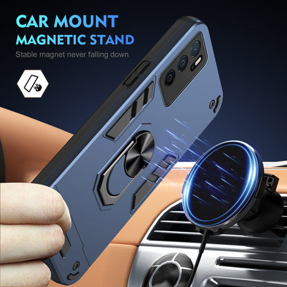 Shockproof OPPO A16 Phone Case with 360° Rotatable Metal Ring Holder, Magnetic Car Mount Stand, Ultra-Thin PC & Silicone Protection Cover