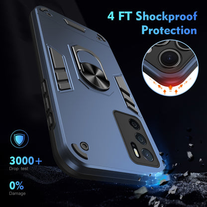 Shockproof OPPO A16 Phone Case with 360° Rotatable Metal Ring Holder, Magnetic Car Mount Stand, Ultra-Thin PC & Silicone Protection Cover