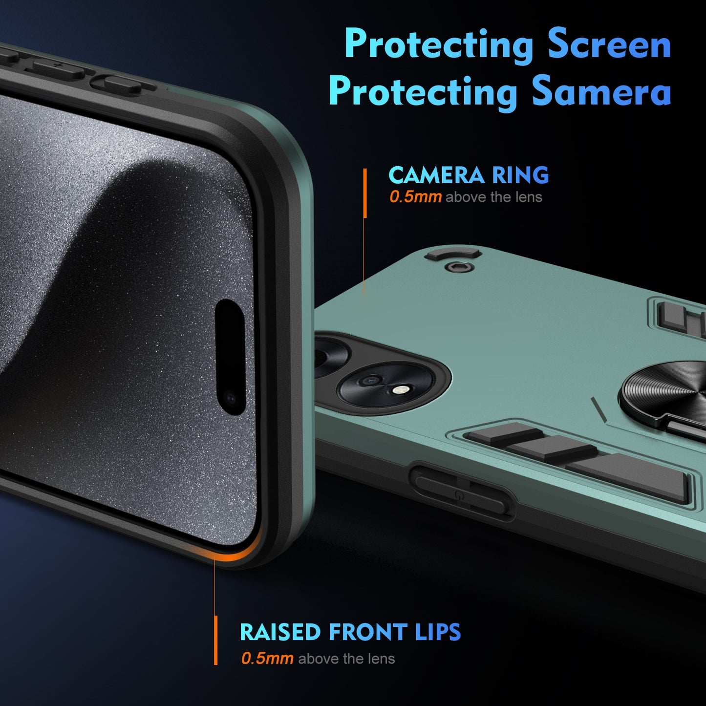 Shockproof OPPO A78 5G Phone Case with 360° Rotatable Metal Ring Holder, Magnetic Car Mount Stand, Ultra-Thin PC & Silicone Protection Cover