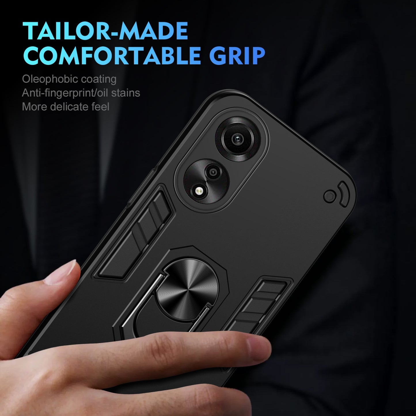 Shockproof OPPO A78 4G Phone Case with 360° Rotatable Metal Ring Holder, Magnetic Car Mount Stand, Ultra-Thin PC & Silicone Protection Cover