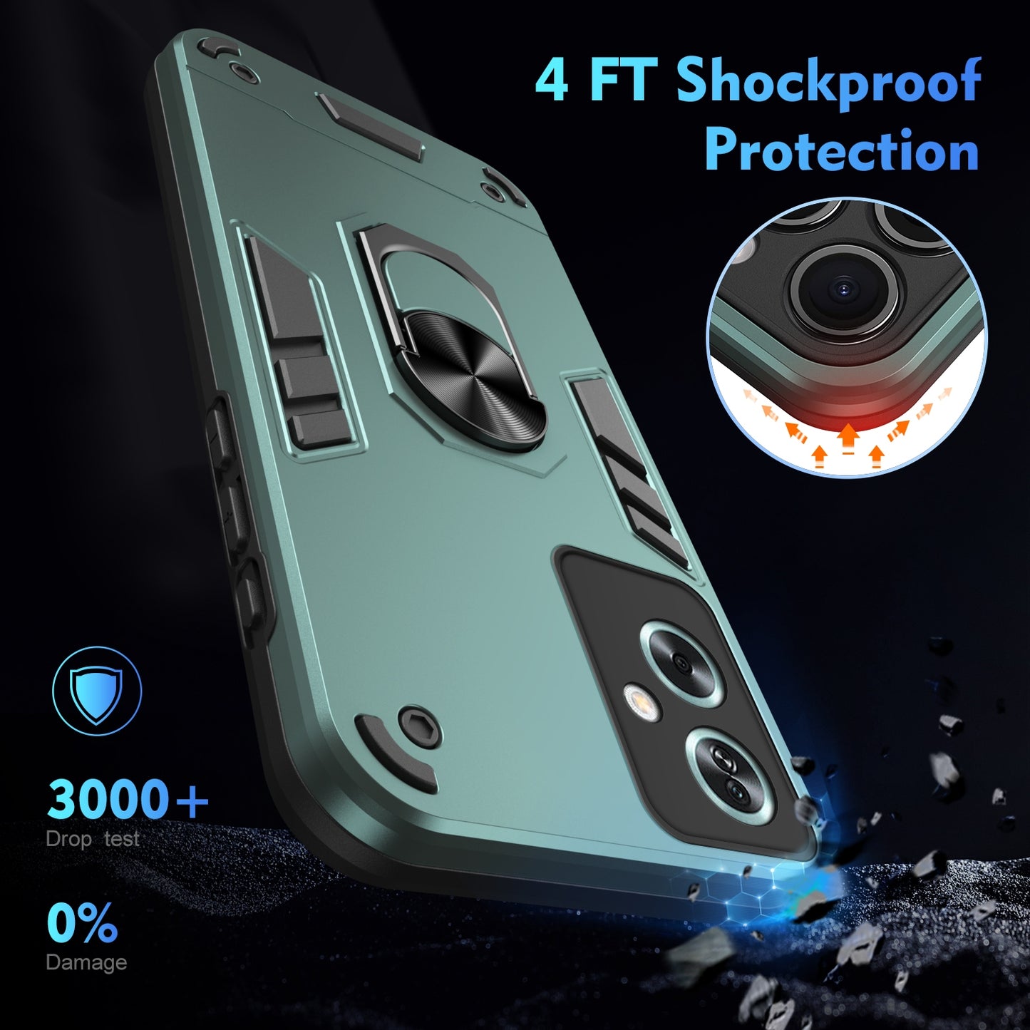 Shockproof OPPO A79 5G Phone Case with 360° Rotatable Metal Ring Holder, Magnetic Car Mount Stand, Ultra-Thin PC & Silicone Protection Cover