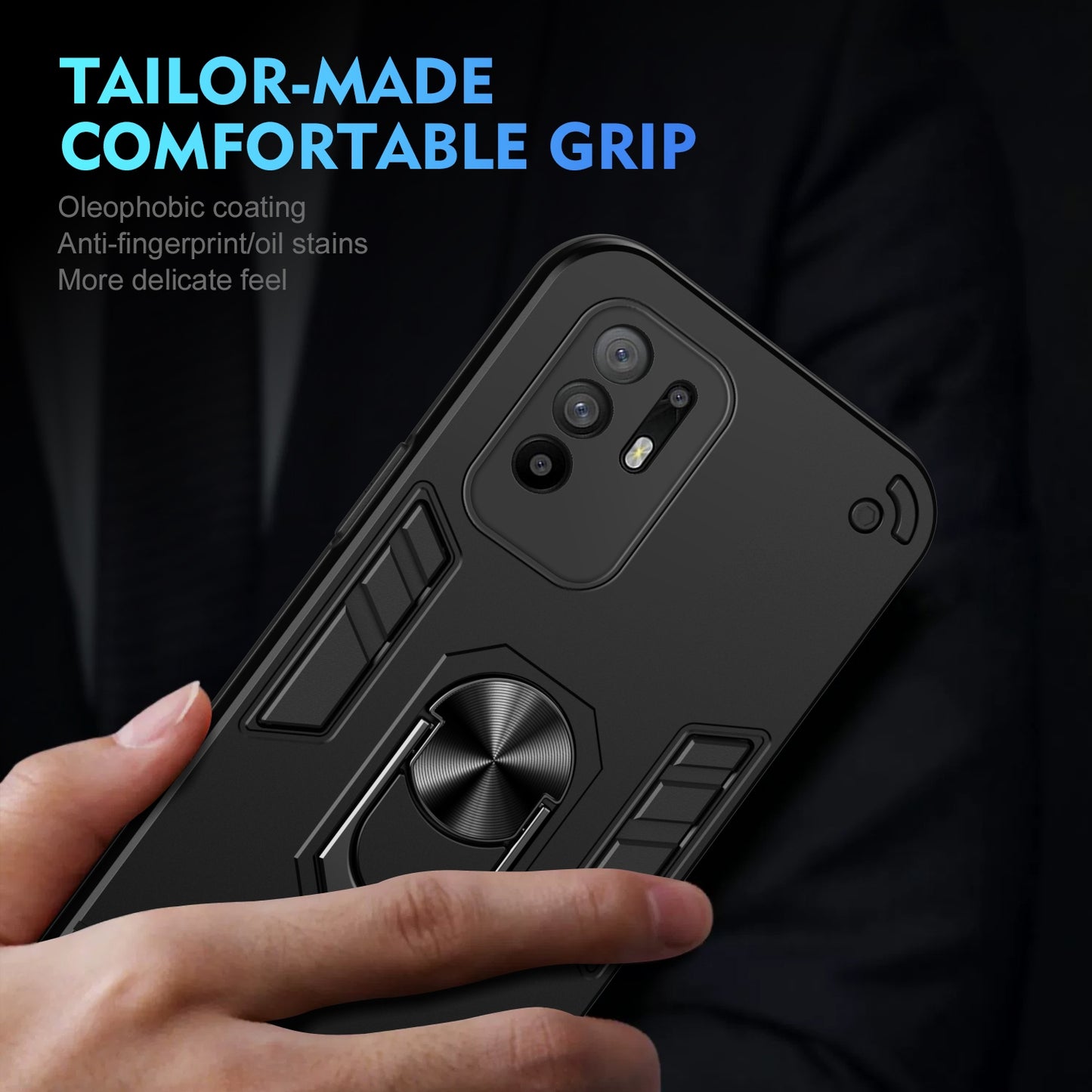 Shockproof OPPO F19 Pro+ Phone Case with 360° Rotatable Metal Ring Holder, Magnetic Car Mount Stand, Ultra-Thin PC & Silicone Protection Cover