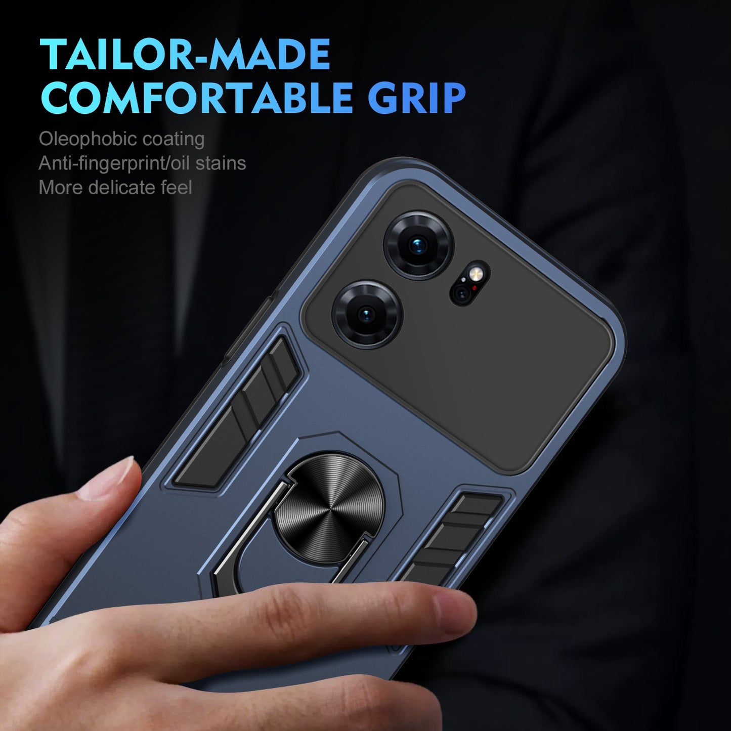 Shockproof OPPO F19 Pro+ Phone Case with 360° Rotatable Metal Ring Holder, Magnetic Car Mount Stand, Ultra-Thin PC & Silicone Protection Cover