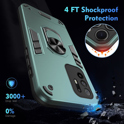 Shockproof OPPO F19 Pro+ Phone Case with 360° Rotatable Metal Ring Holder, Magnetic Car Mount Stand, Ultra-Thin PC & Silicone Protection Cover