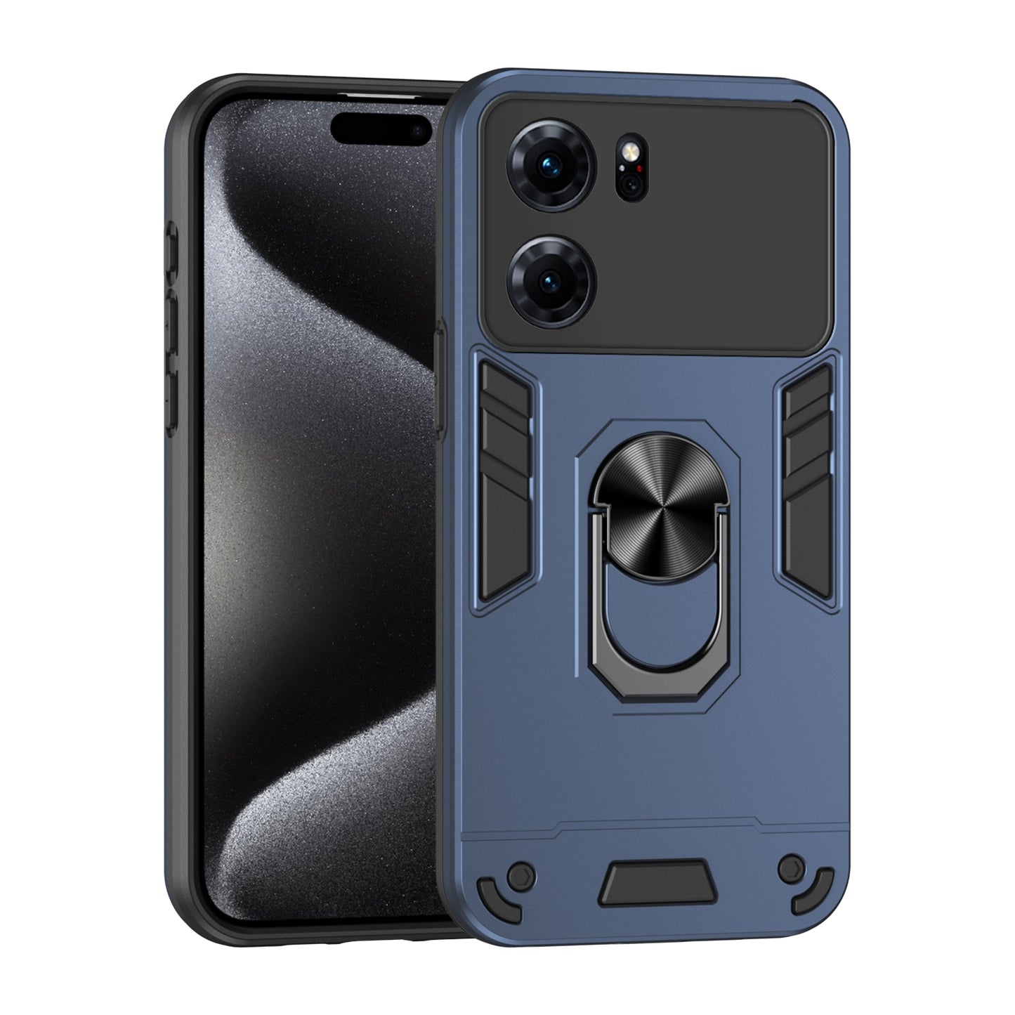 Shockproof OPPO K10 Phone Case with 360° Rotatable Metal Ring Holder, Magnetic Car Mount Stand, Ultra-Thin PC & Silicone Protection Cover