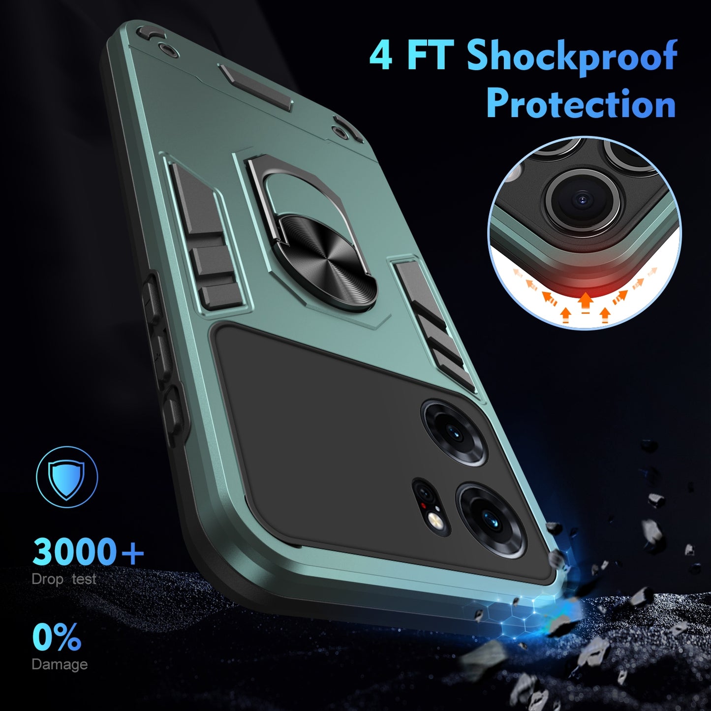 Shockproof OPPO K10 Phone Case with 360° Rotatable Metal Ring Holder, Magnetic Car Mount Stand, Ultra-Thin PC & Silicone Protection Cover