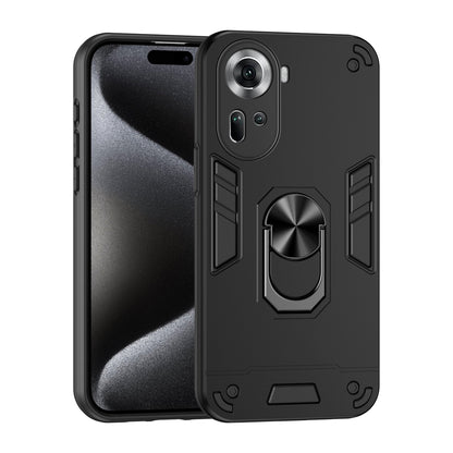 Shockproof OPPO Reno11 Global Phone Case with 360° Rotatable Metal Ring Holder, Magnetic Car Mount Stand, Ultra-Thin PC & Silicone Protection Cover