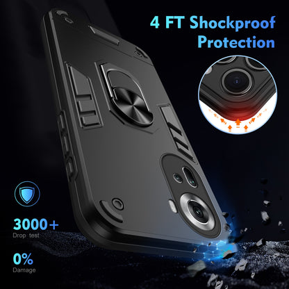 Shockproof OPPO Reno11 Global Phone Case with 360° Rotatable Metal Ring Holder, Magnetic Car Mount Stand, Ultra-Thin PC & Silicone Protection Cover