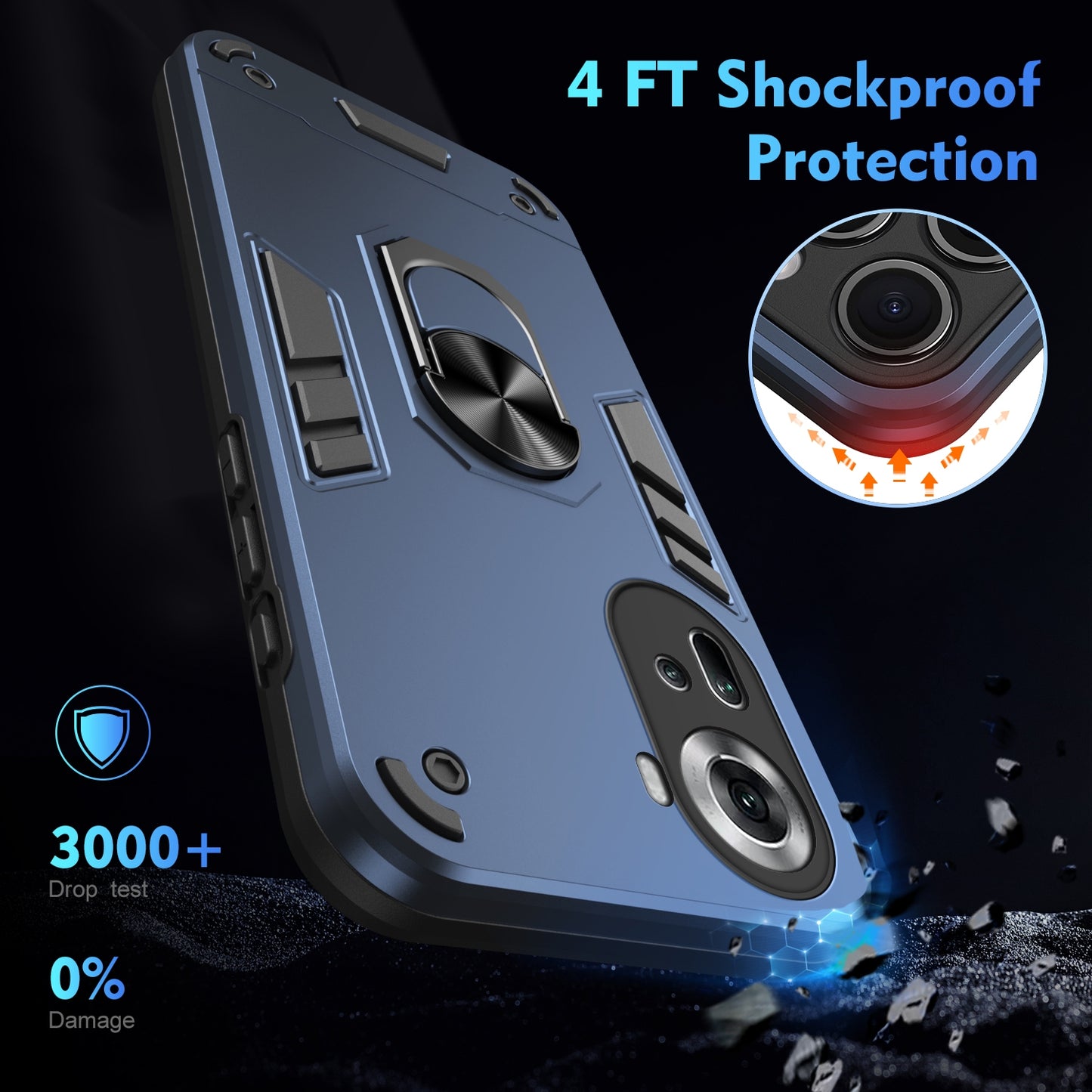 Shockproof OPPO Reno11 Global Phone Case with 360° Rotatable Metal Ring Holder, Magnetic Car Mount Stand, Ultra-Thin PC & Silicone Protection Cover