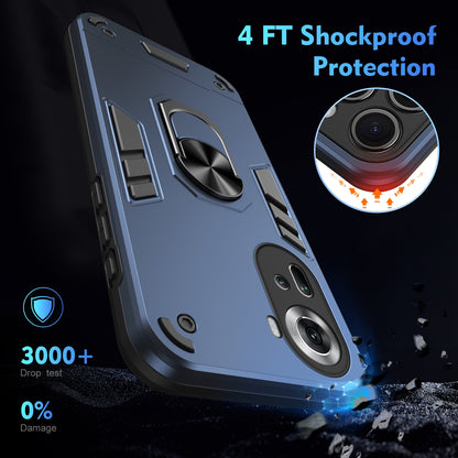Shockproof OPPO Reno11 Global Phone Case with 360° Rotatable Metal Ring Holder, Magnetic Car Mount Stand, Ultra-Thin PC & Silicone Protection Cover