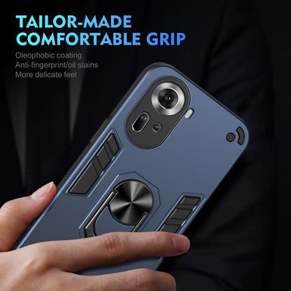 Shockproof OPPO Reno11 Global Phone Case with 360° Rotatable Metal Ring Holder, Magnetic Car Mount Stand, Ultra-Thin PC & Silicone Protection Cover