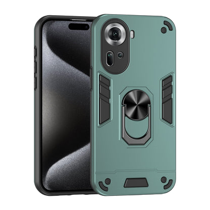 Shockproof OPPO Reno11 Global Phone Case with 360° Rotatable Metal Ring Holder, Magnetic Car Mount Stand, Ultra-Thin PC & Silicone Protection Cover